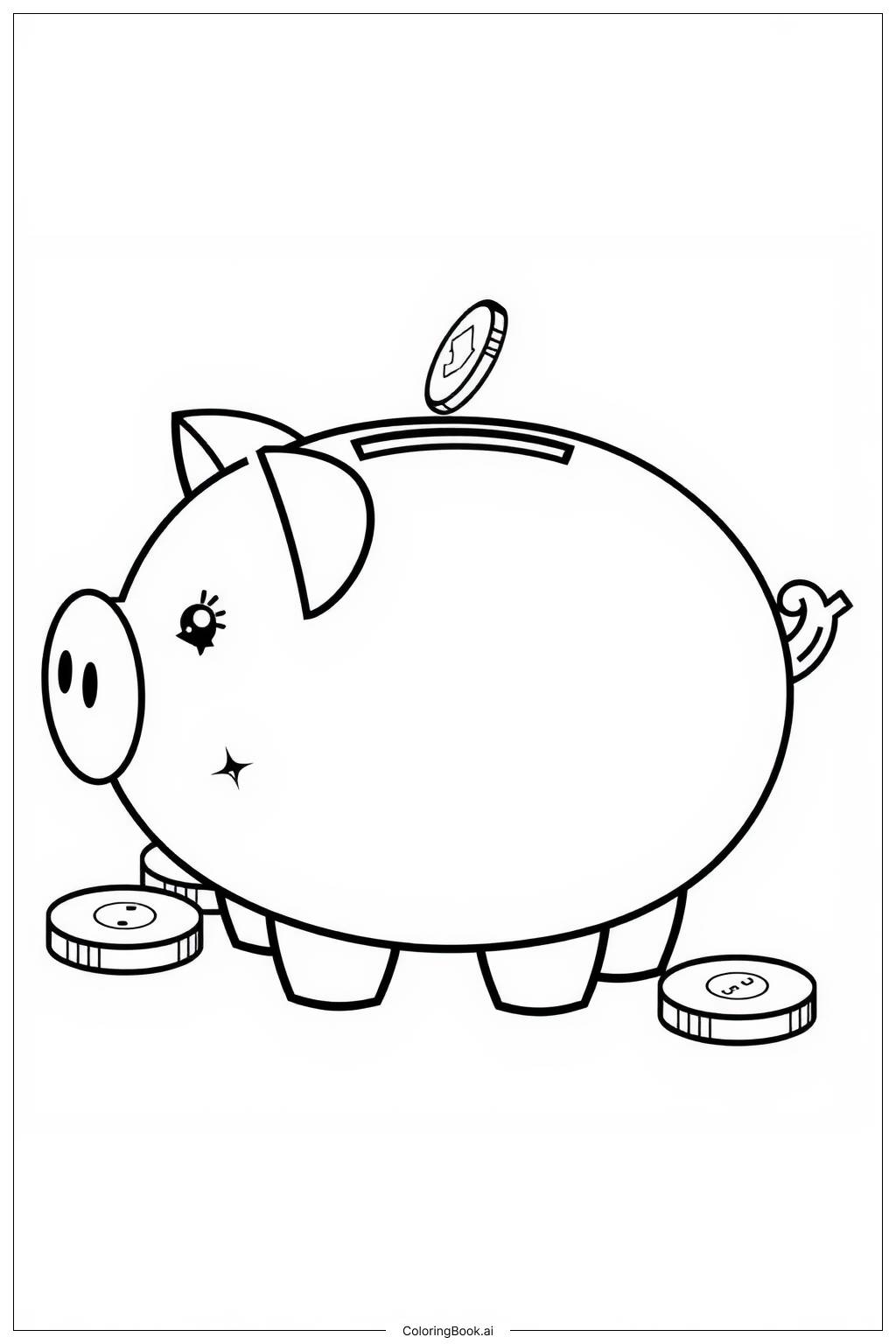  Piggy Bank Full of Coins Coloring Page 