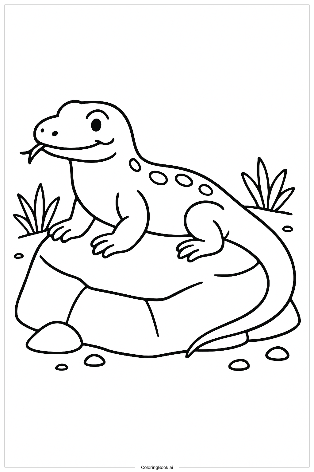  Komodowaran, der sich auf einem Felsen sonnt Ausmalseite 