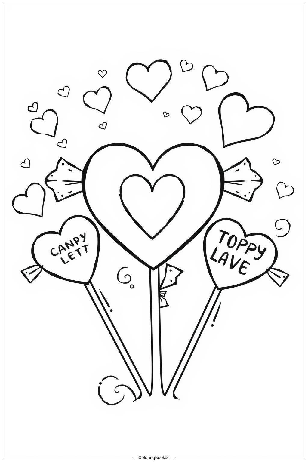  Heart Emoji And Candy Hearts Coloring Page 