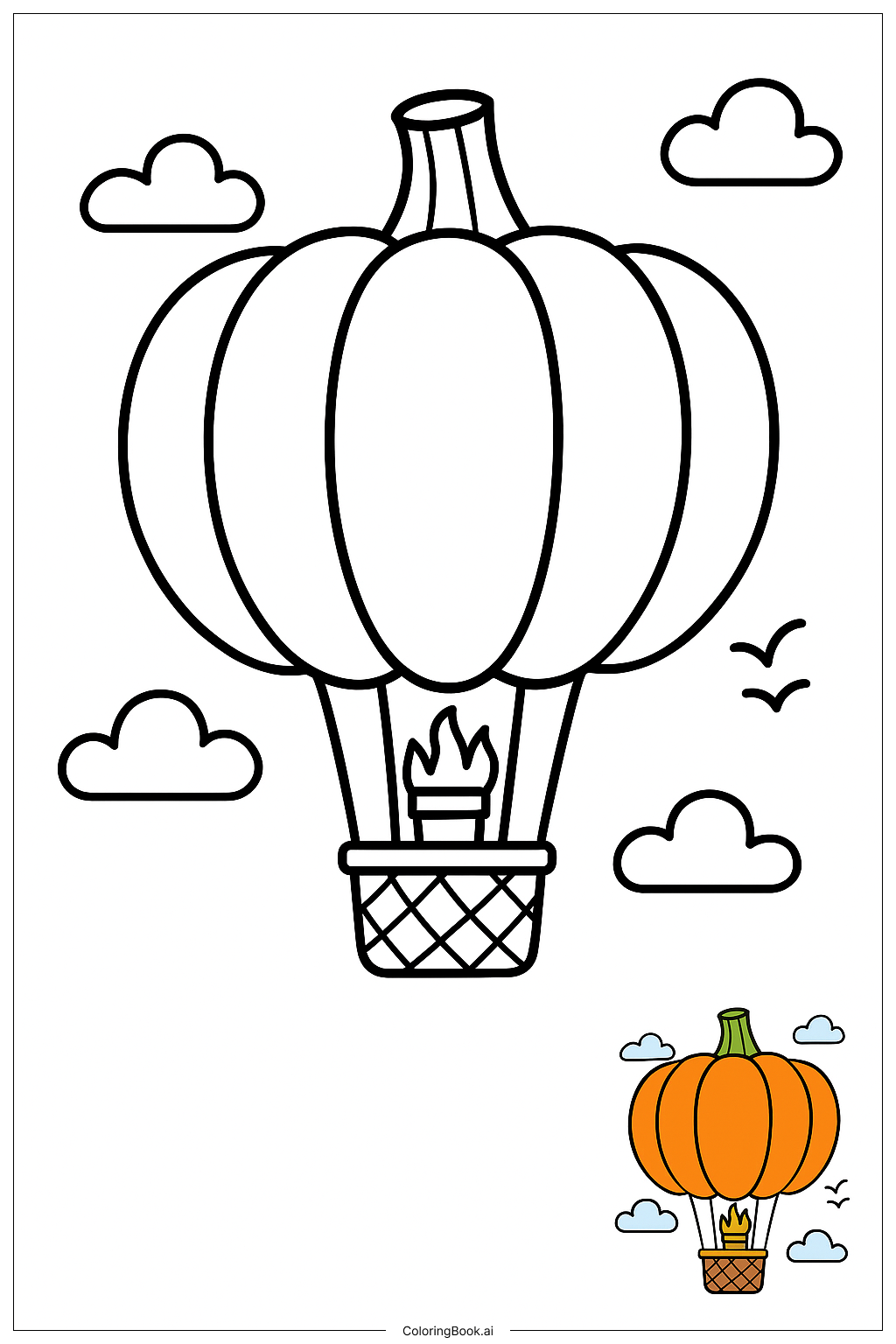  Kürbis als Heißluftballon Ausmalseite 