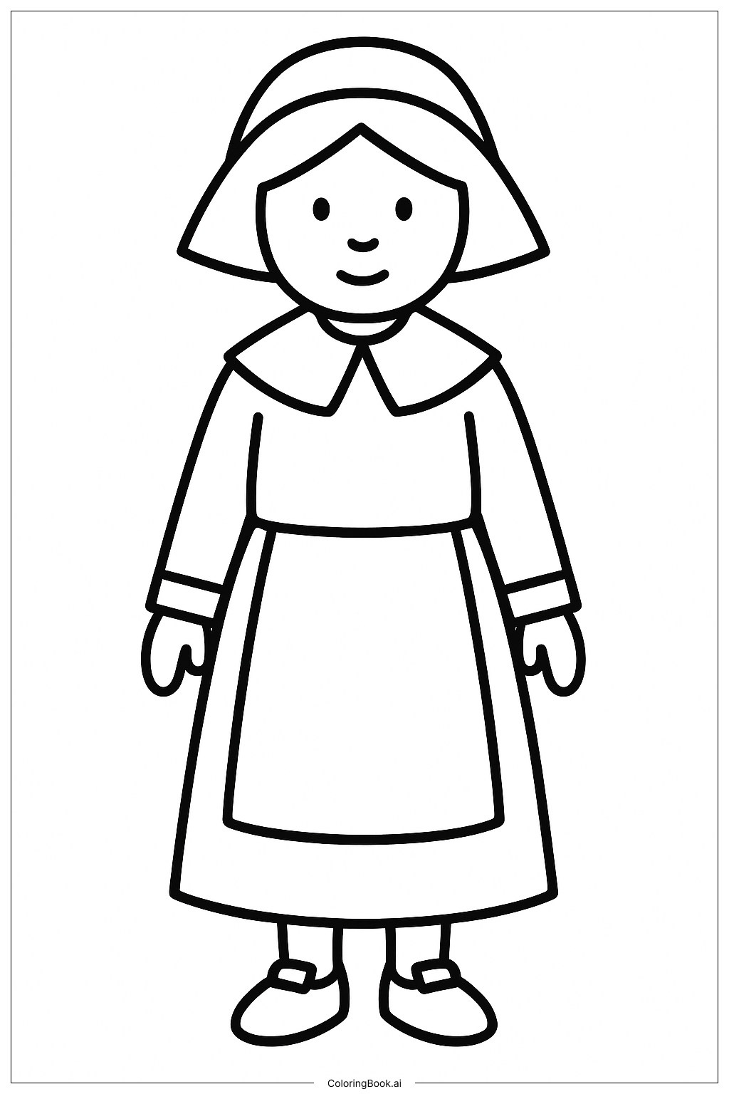  서 있는 순례자 여성 색칠공부 페이지 