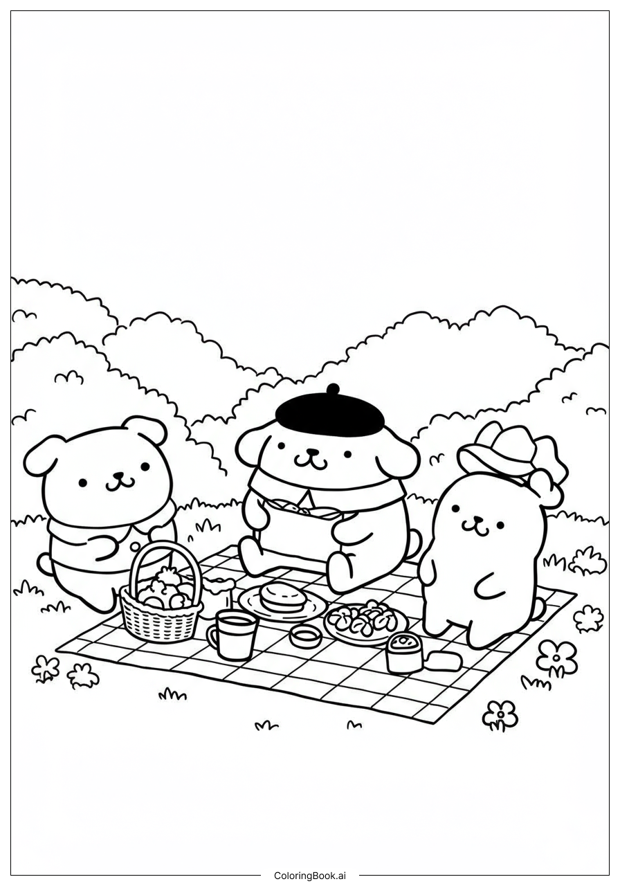  胖胖汪與朋友的野餐著色頁 