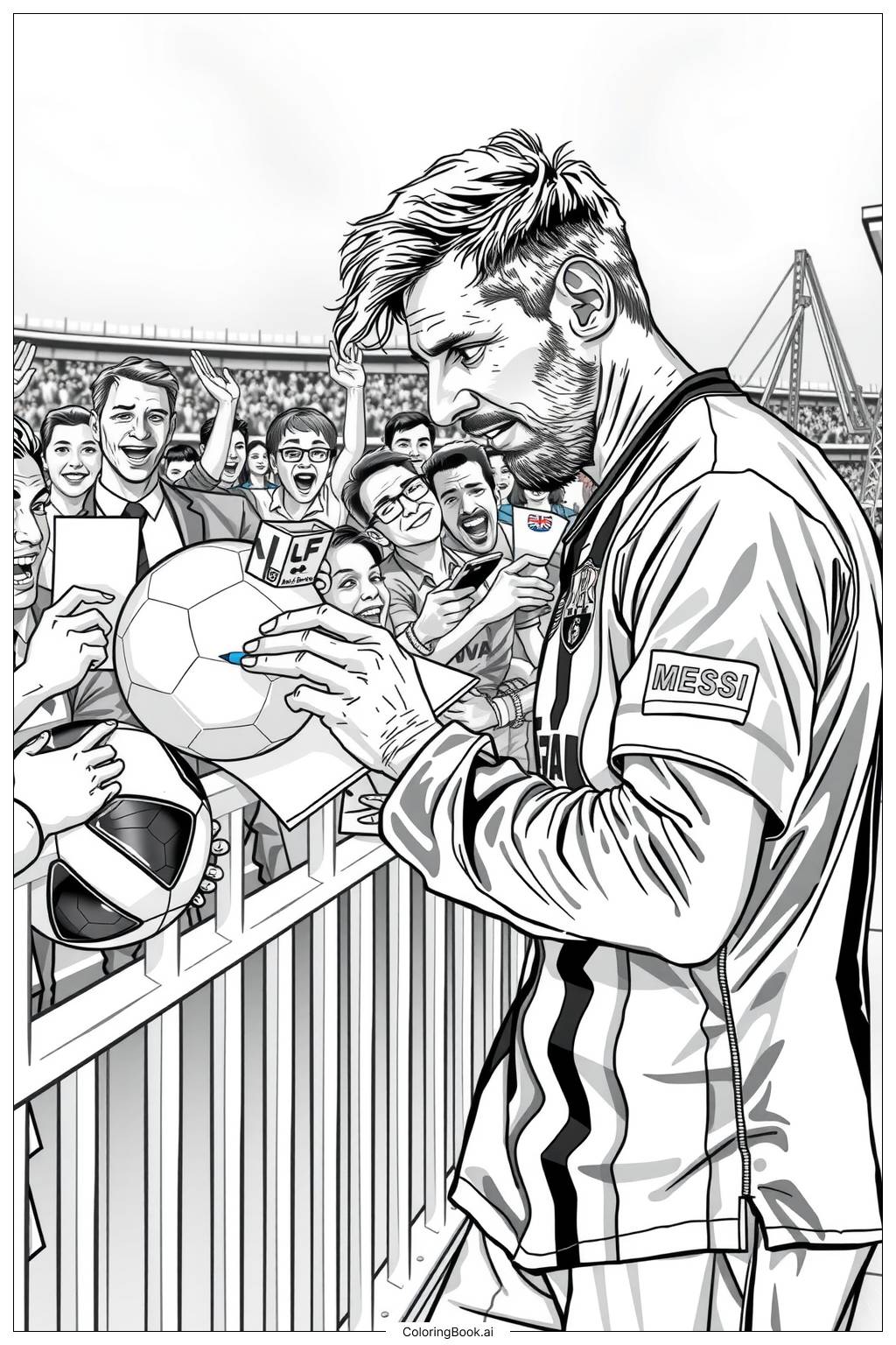  messi signing autographs for fans Coloring Page 