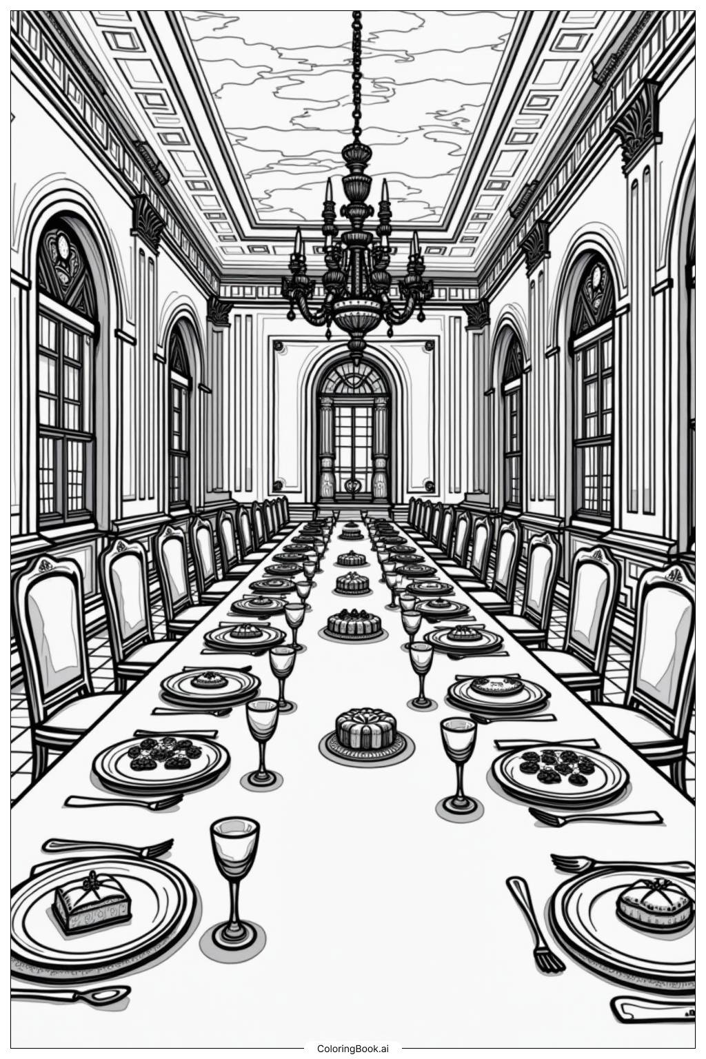  Page de coloriage Salle de banquet du château 