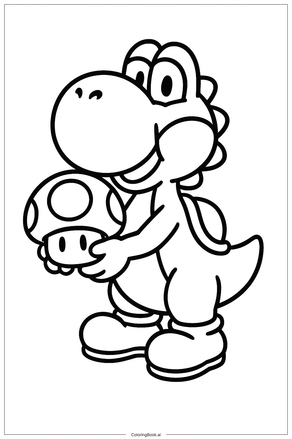  Yoshi with a Red Mushroom Coloring Page 
