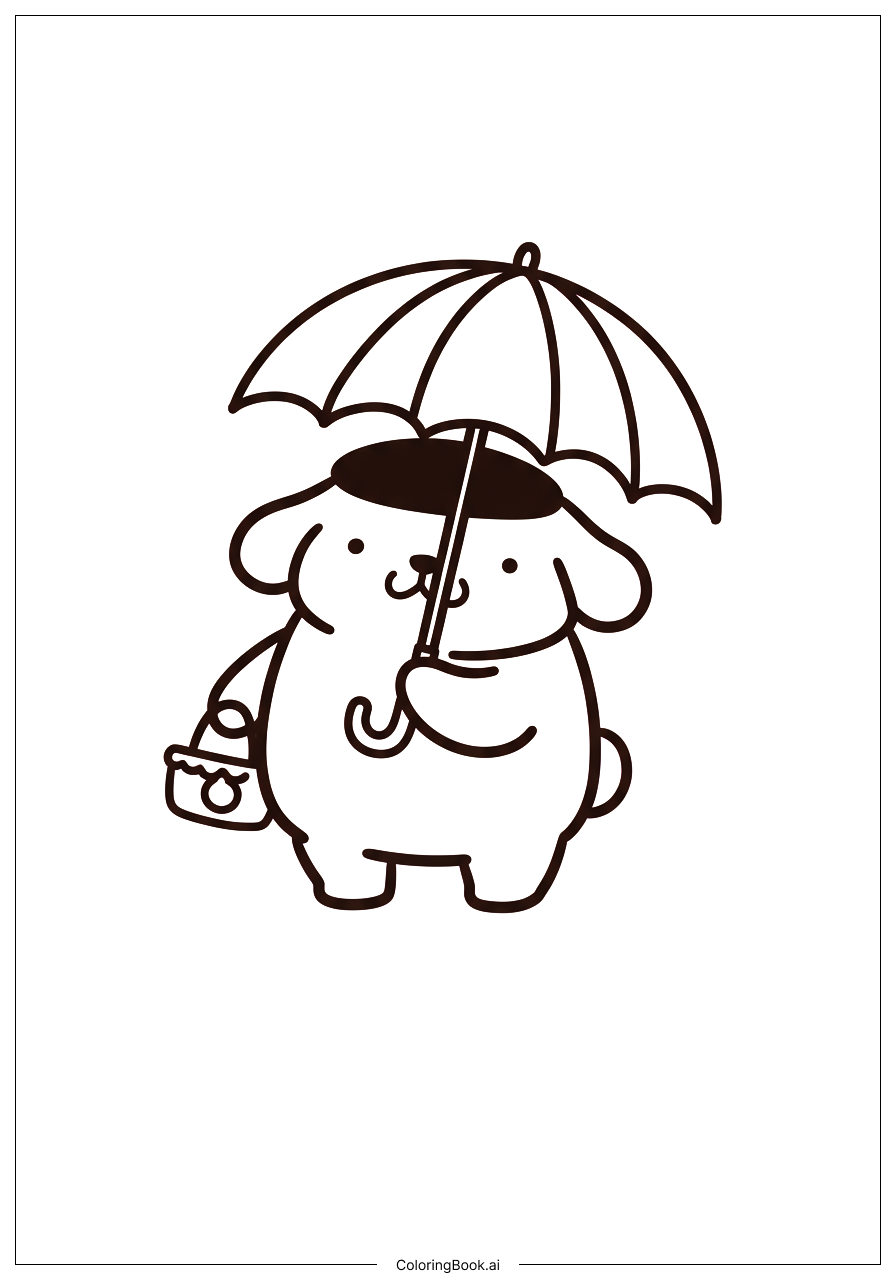 Trang tô màu Pompompurin Cầm ô