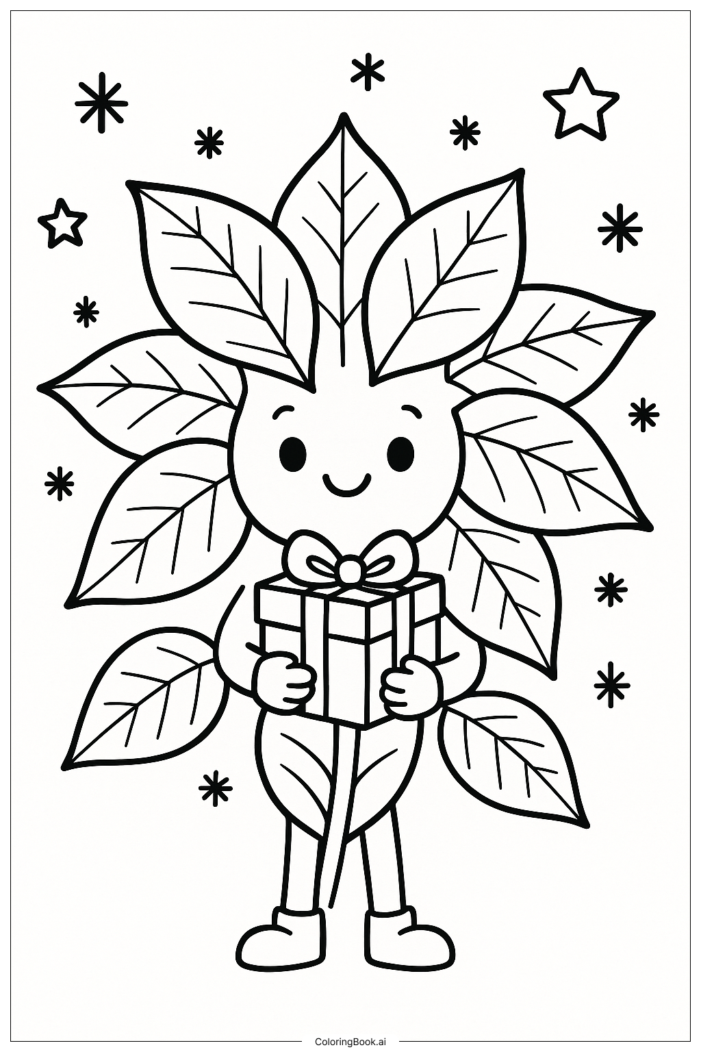Poinsettia Delivering A Small Gift Coloring Page