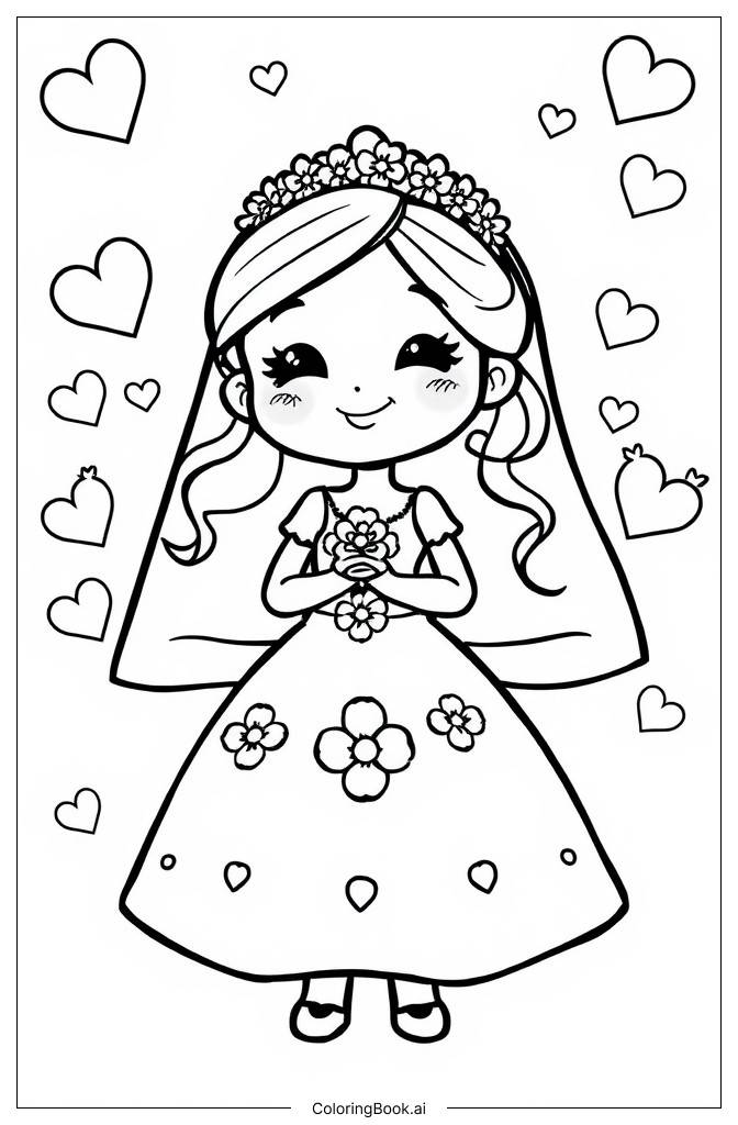  Página para colorear de Boceto de vestido de novia 