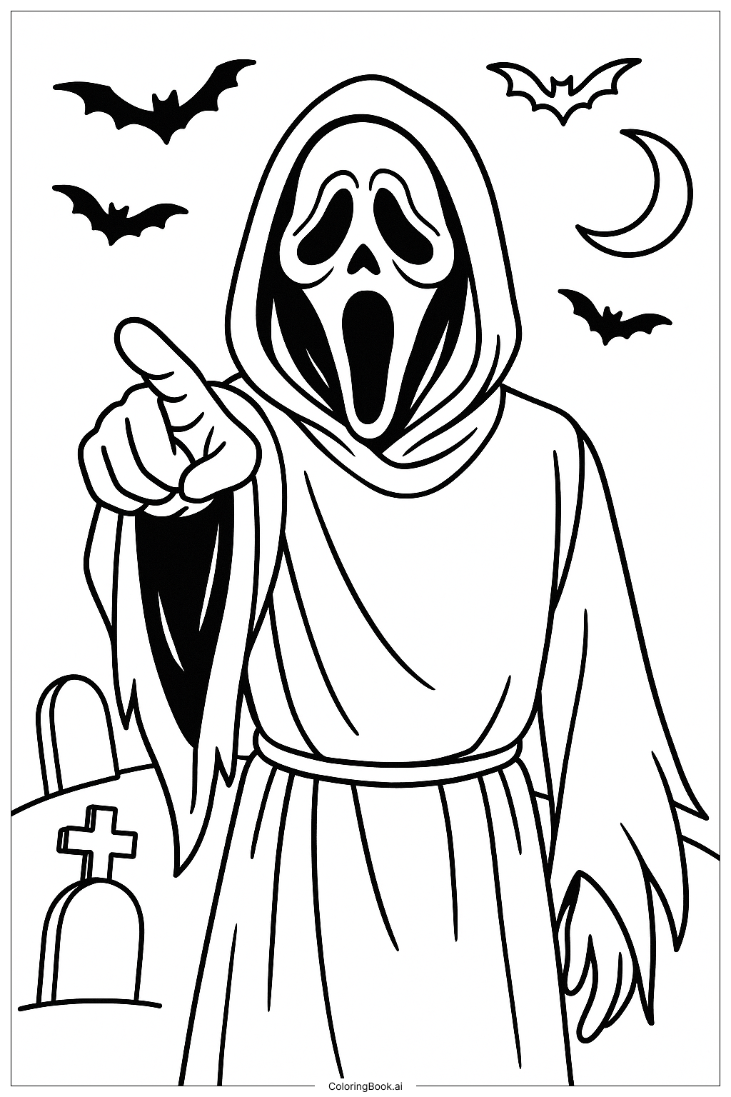  Página para colorear de Cara de Fantasma Señalando con el Dedo 