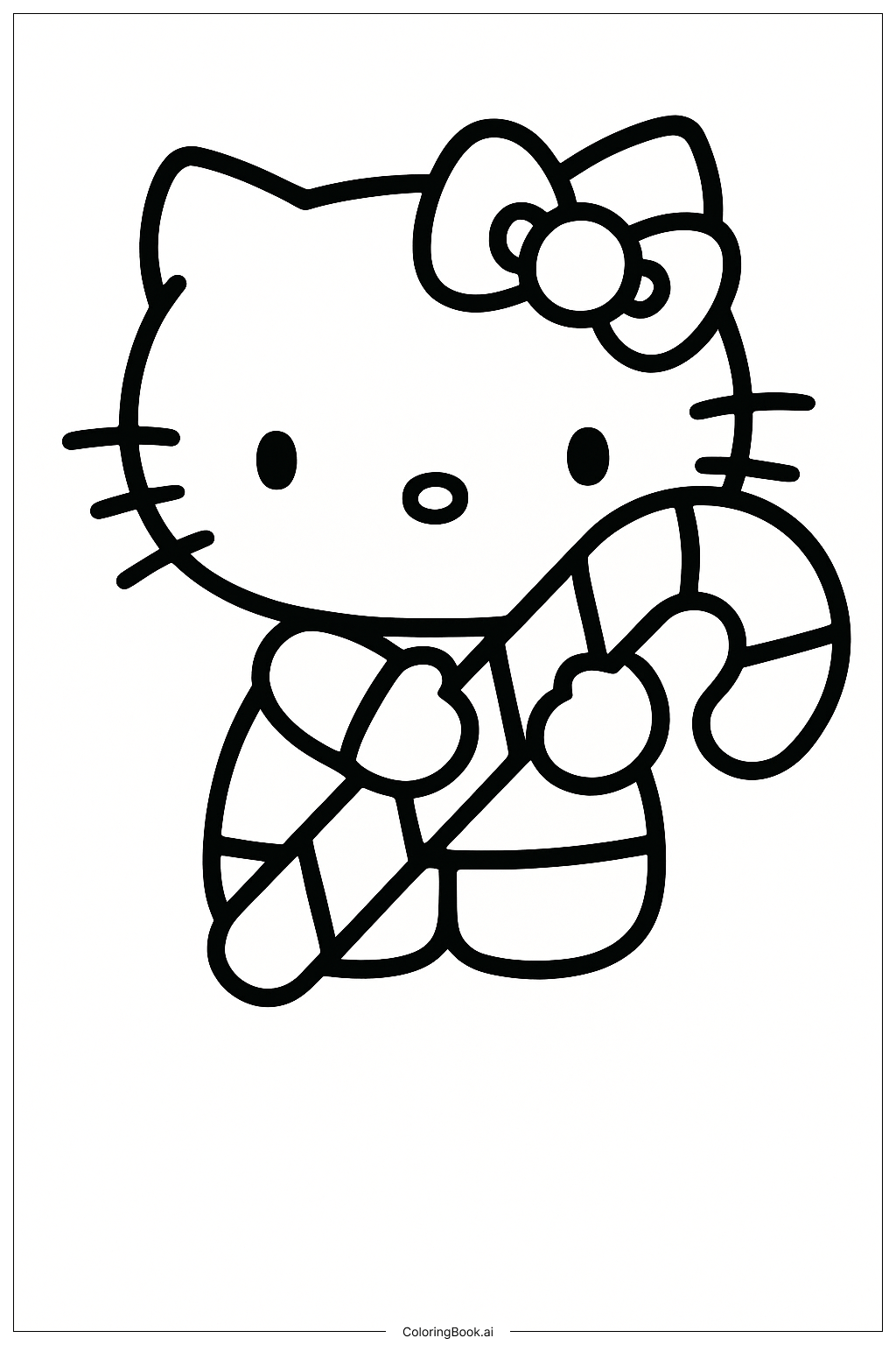  Hello Kitty With A Big Candy Cane Coloring Page 
