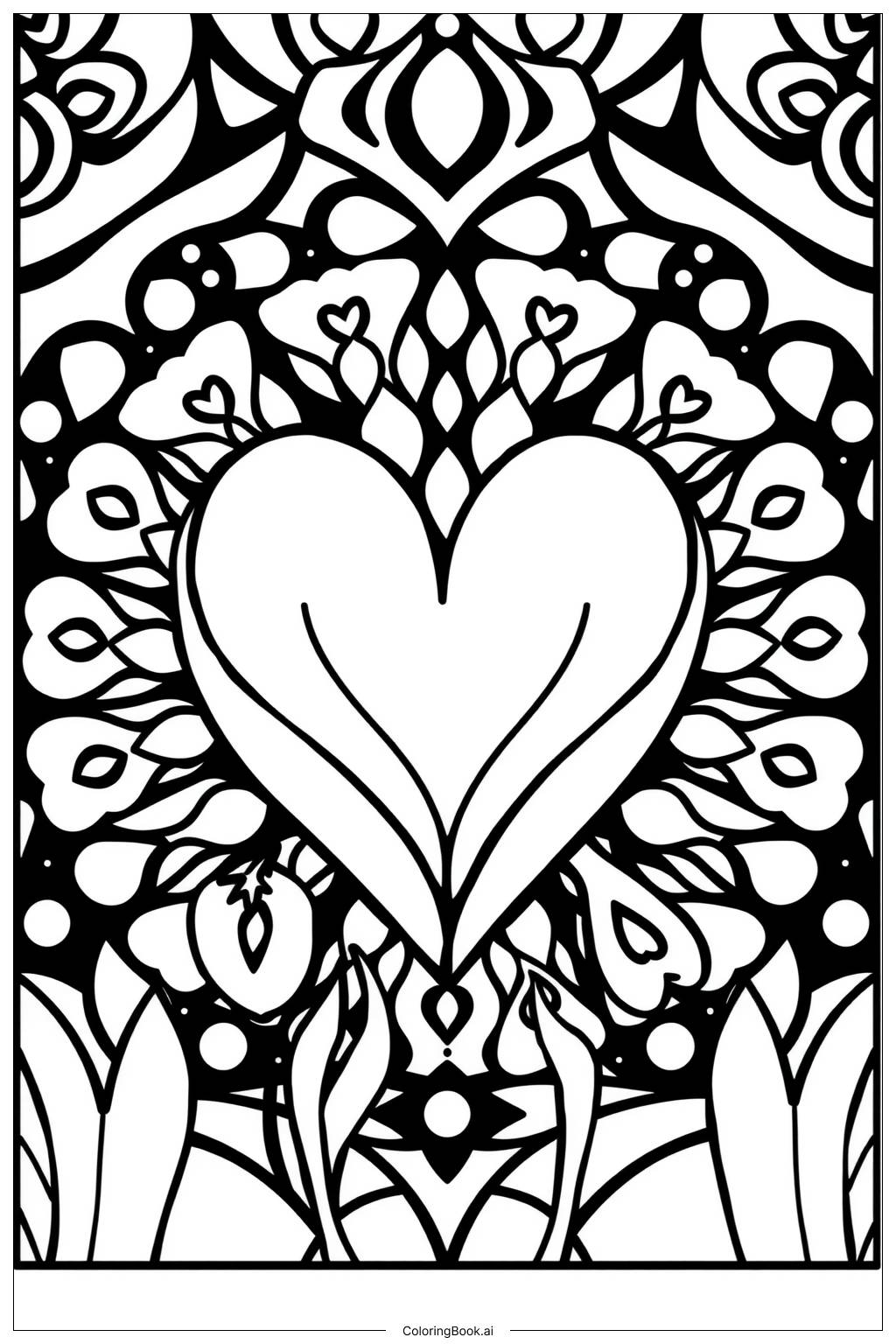  Fancy Heart Mandala Design Coloring Page 