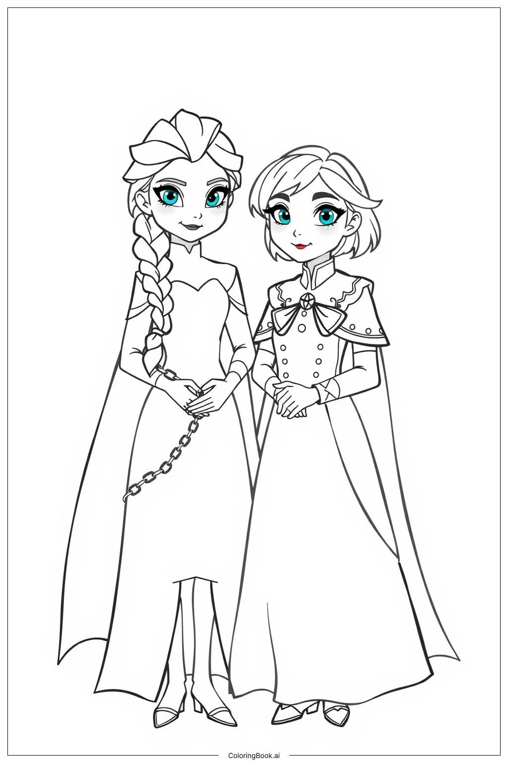  Elsa and Anna in the Snow Coloring Page 