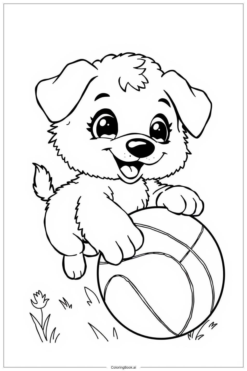  Page de coloriage Chiot Jouant avec une Balle 