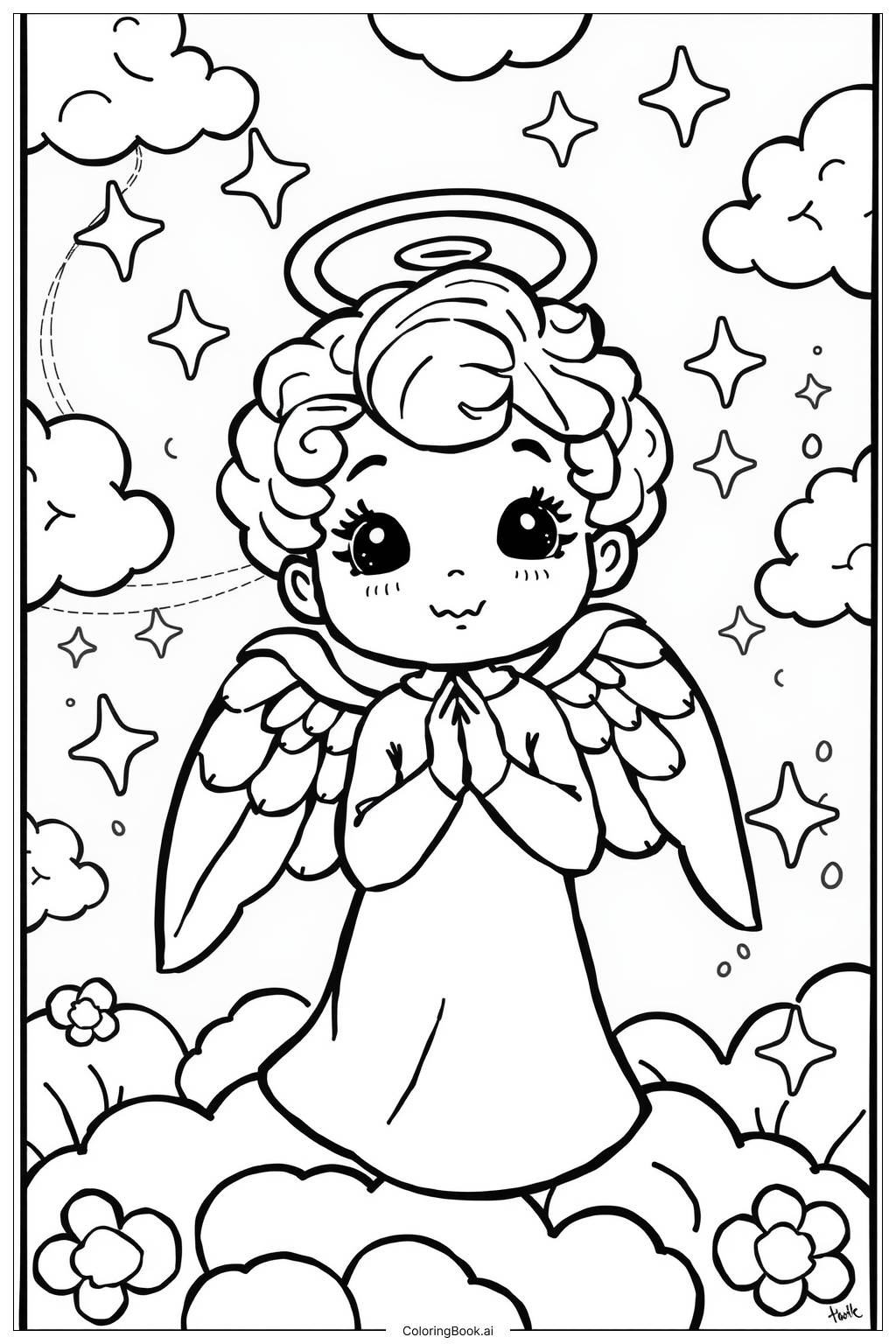  Little Angel Praying Coloring Page 