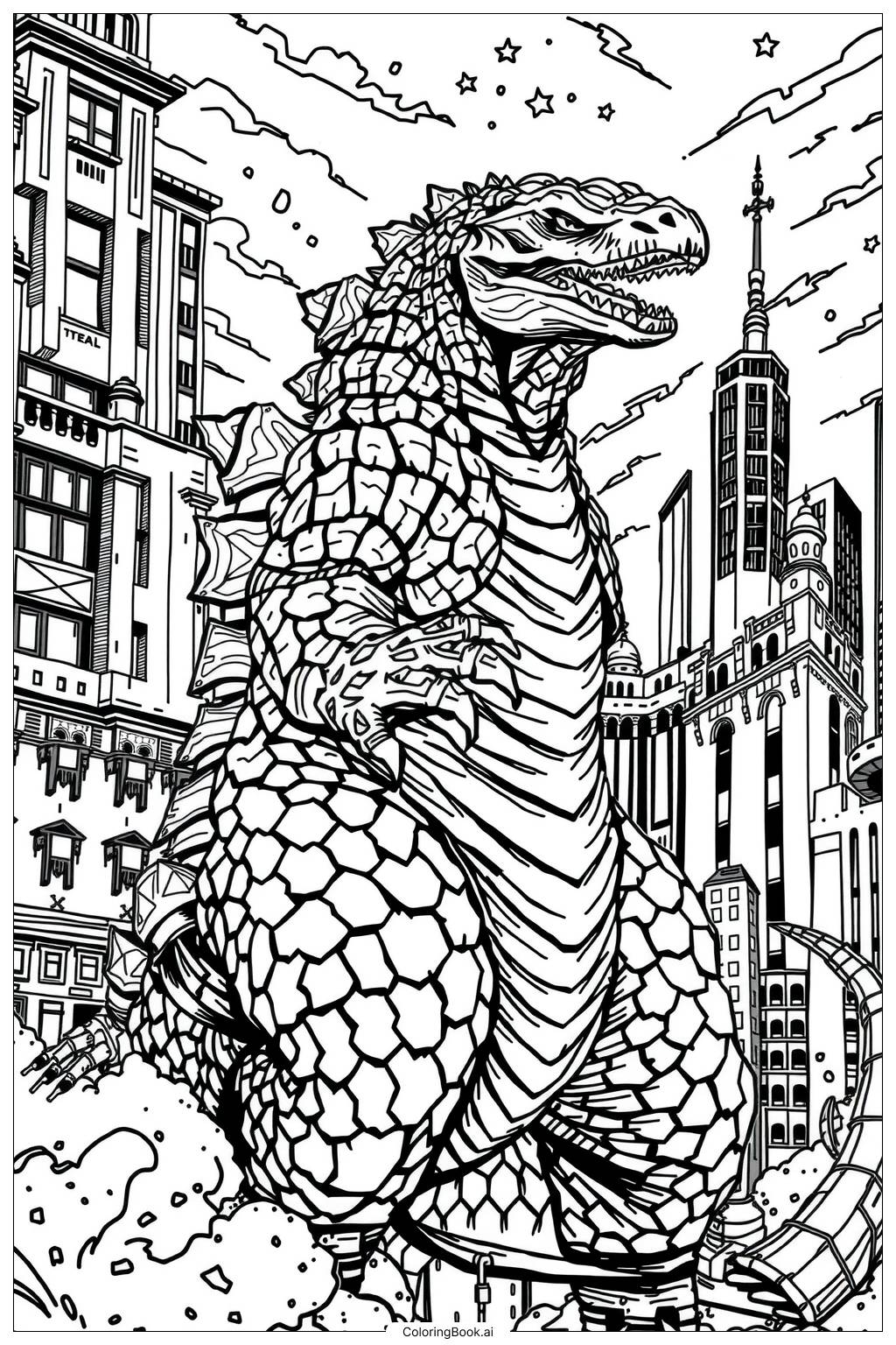  Página para colorear de bebé Godzilla 