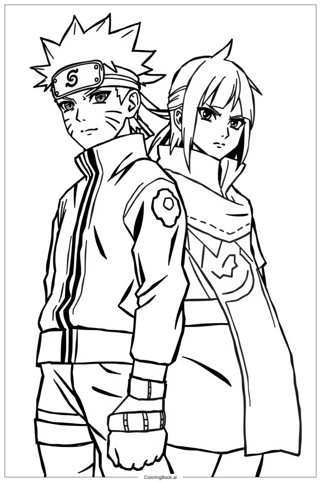  Página para colorir de Naruto e Sasuke Treinando Juntos 