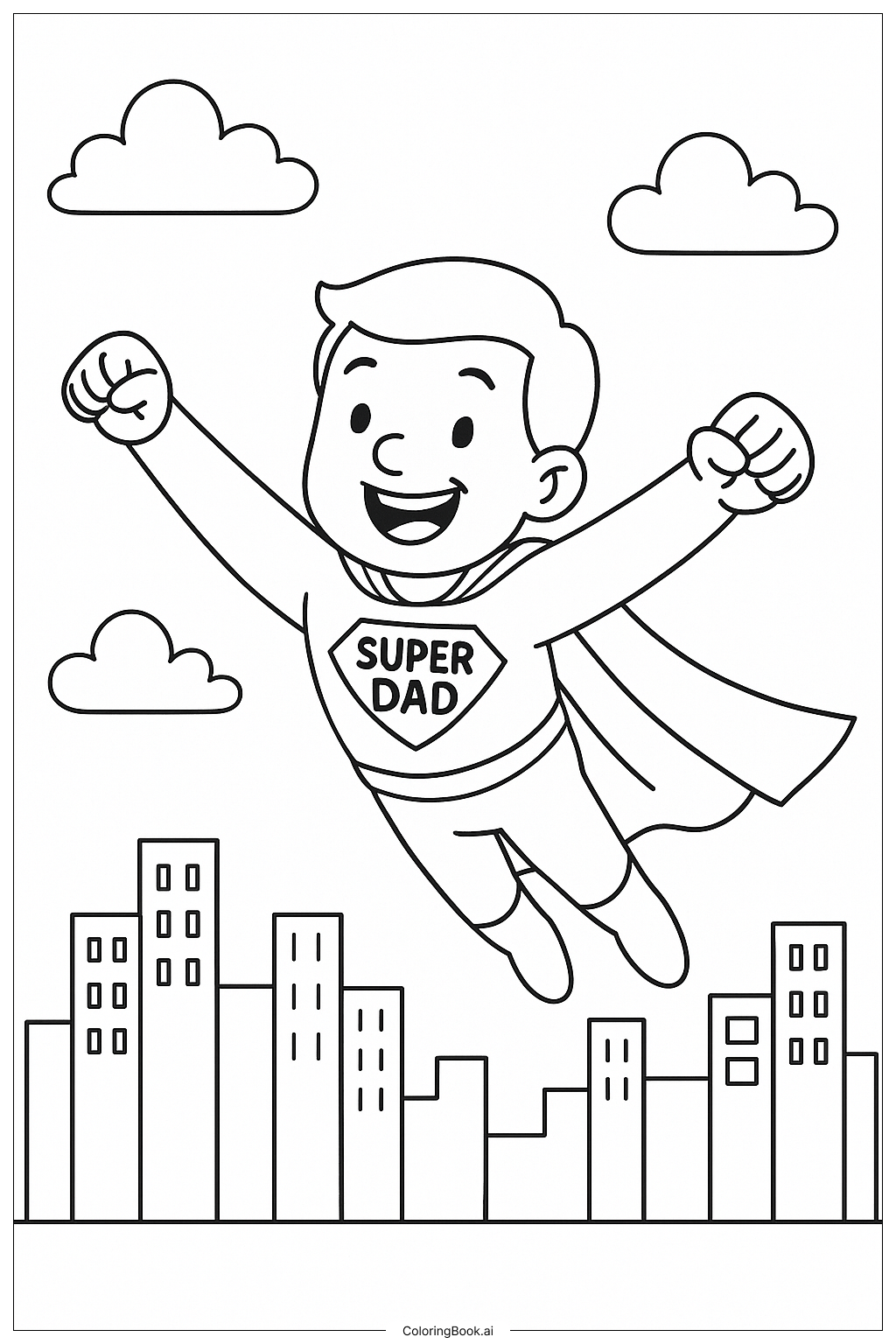 A Super Dad Flying For Fathers Day Coloring Page