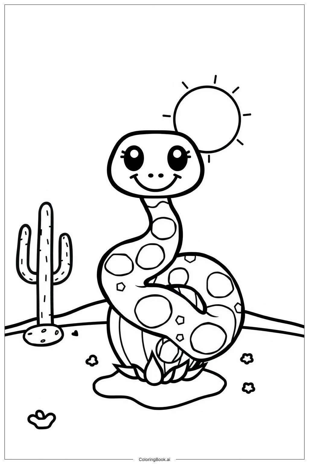  Page de coloriage Serpent de désert et cactus 