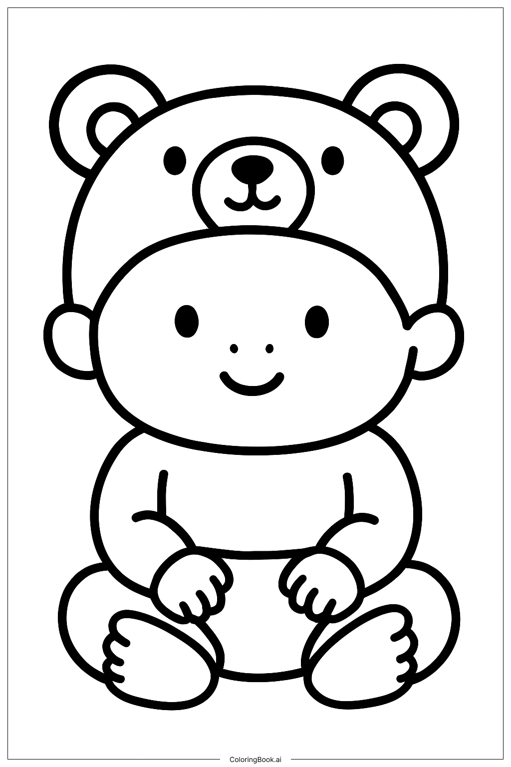  Baby With A Cute Animal Hat Coloring Page 