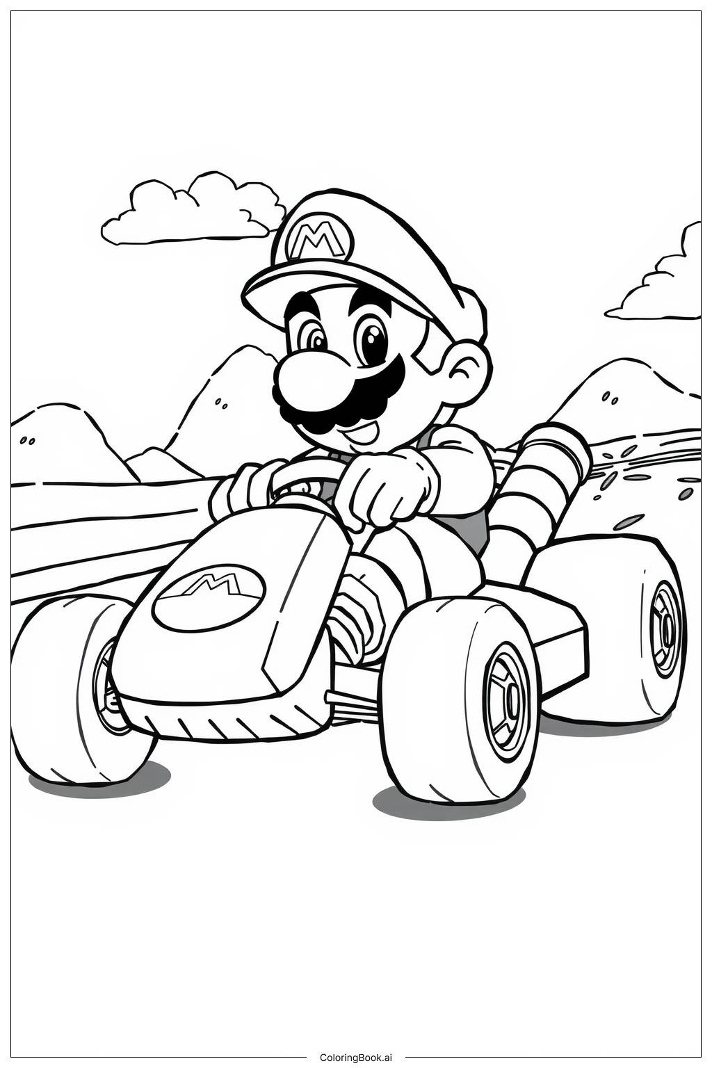  Mario Driving in Mario Kart Coloring Page 