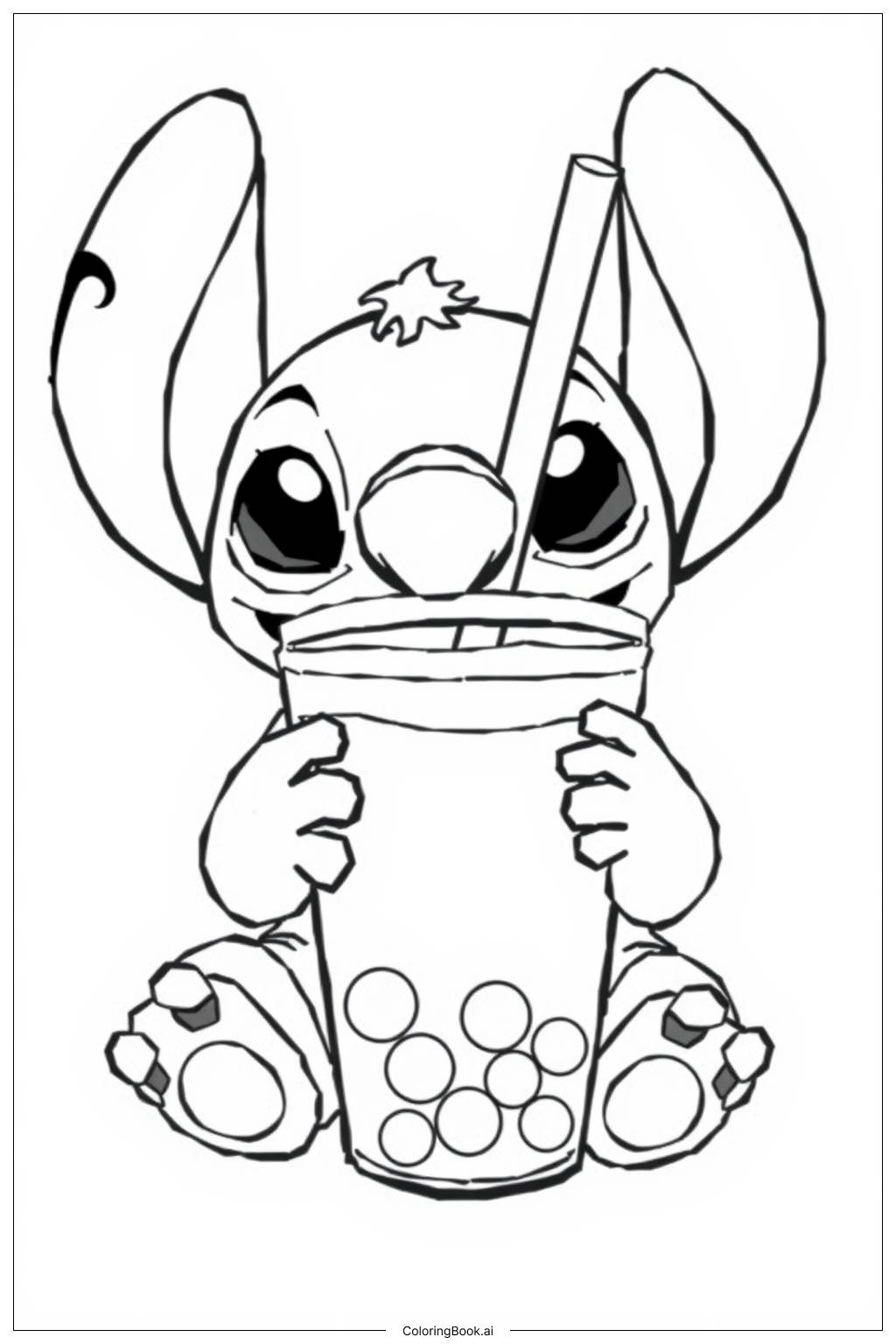  Página para colorir de Stitch Bebendo Boba 