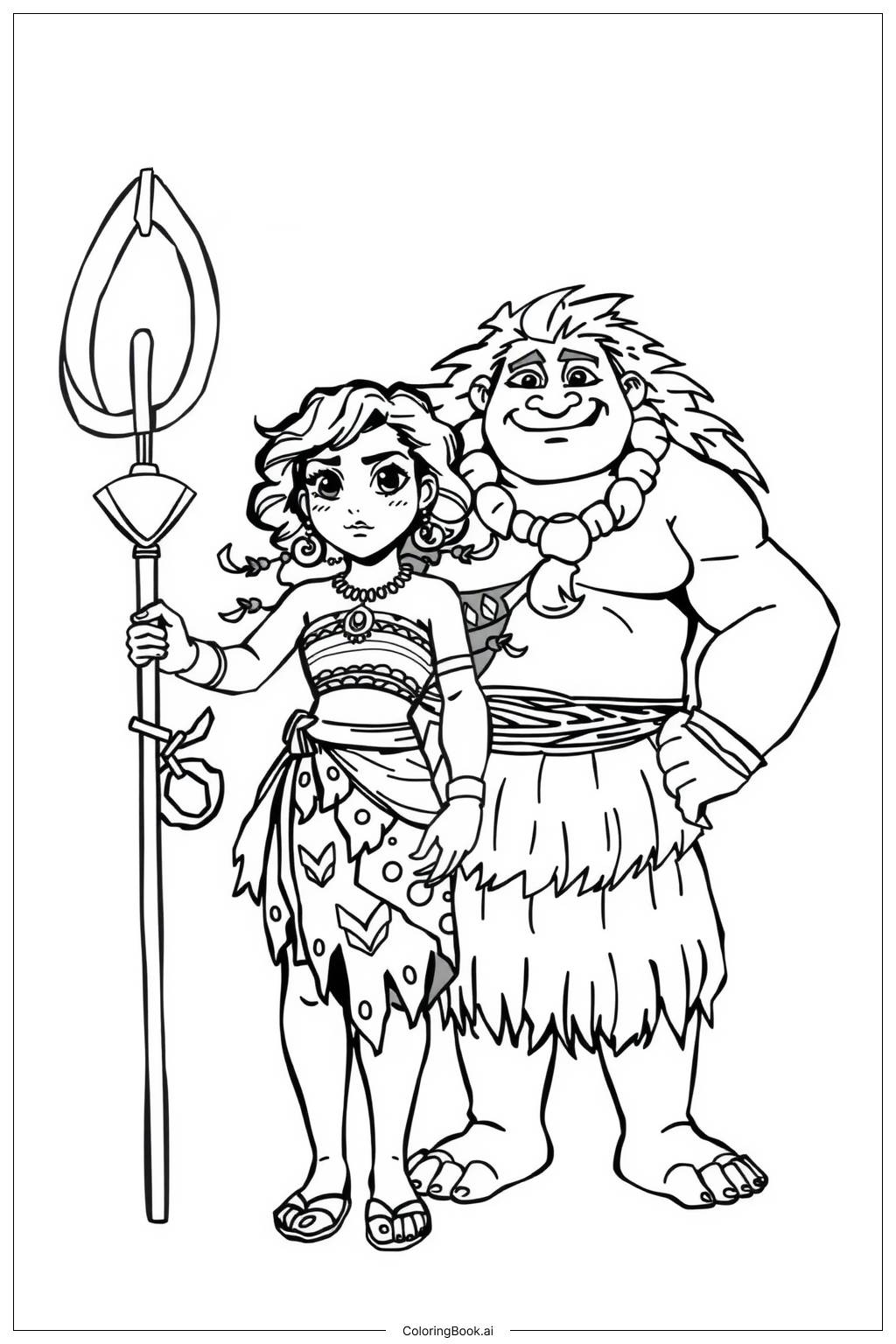  Moana and Maui transforming into animals Coloring Page 