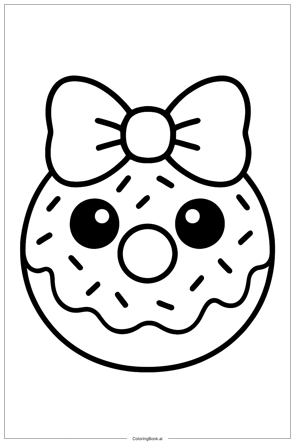  Kawaii Donut Wearing A Bow Coloring Page 