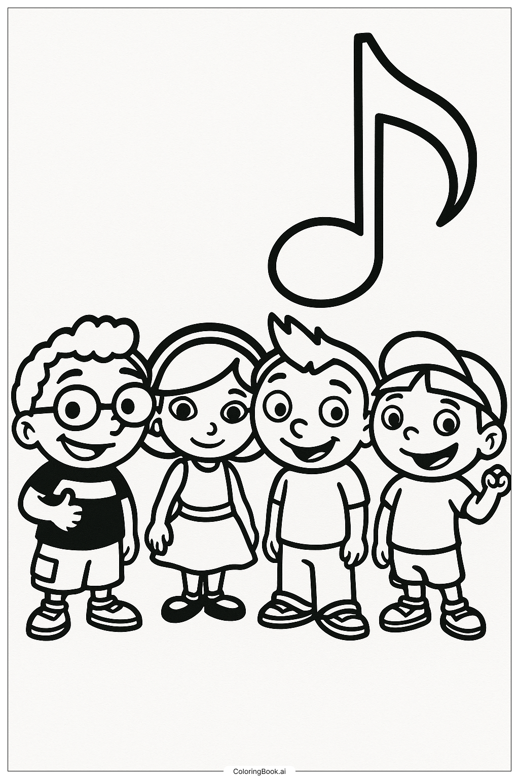 Page de coloriage Les Petits Einstein et une grande note de musique (PDF \u0026  PNG imprimables gratuitement), image size:1024x1536