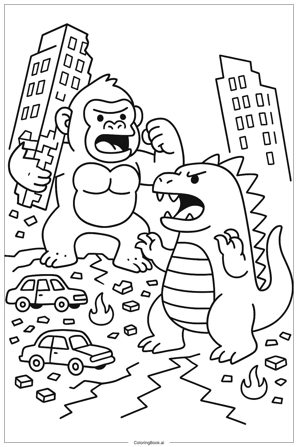 King Kong Battling Godzilla in the City