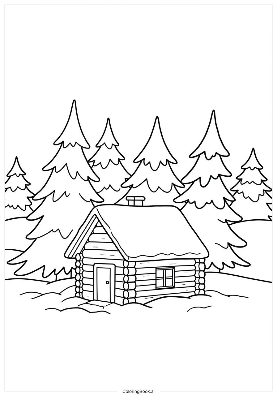  雪-covered小屋填色页 