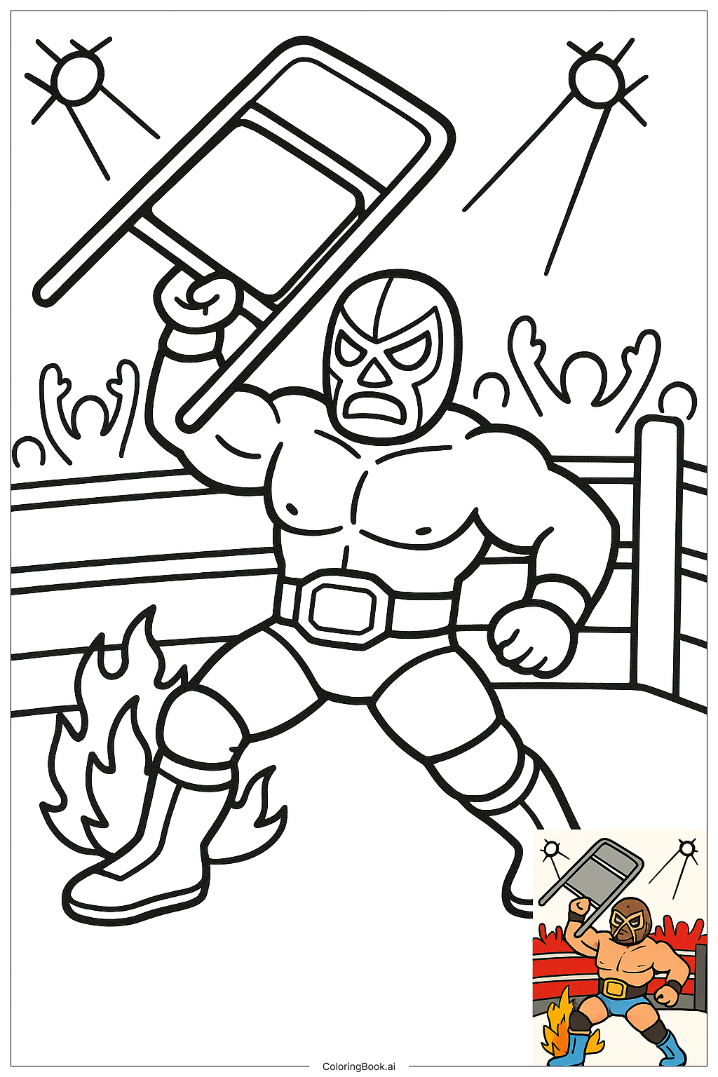 Trang tô màu Đô vật WWE Cầm Ghế Thép
