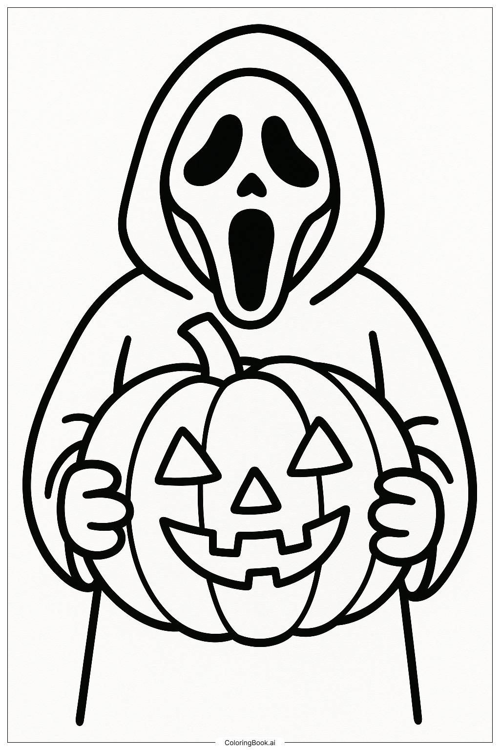  Página para colorear de Ghostface Sosteniendo una Calabaza Grande 