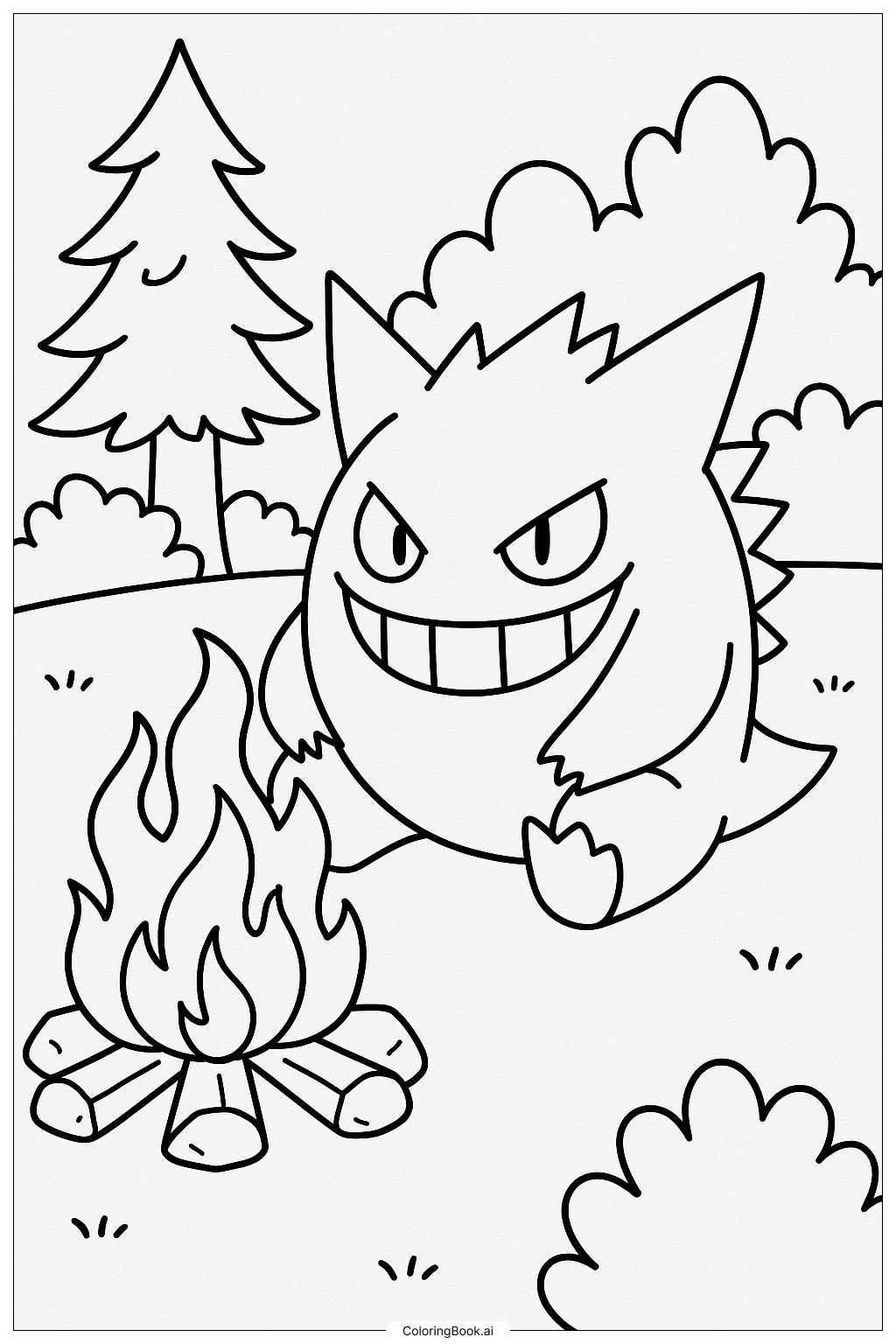  Page de coloriage Ectoplasma à côté d'un feu de camp 