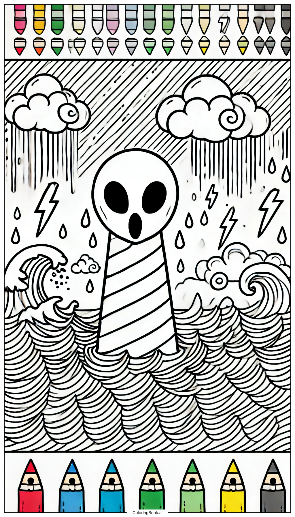  Page de coloriage Siren Head pendant une tempête 