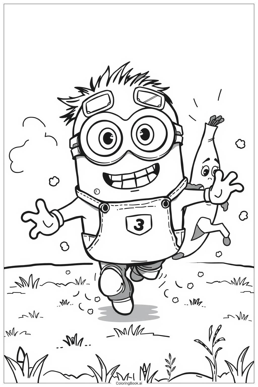  purple minion chasing a banana Coloring Page 