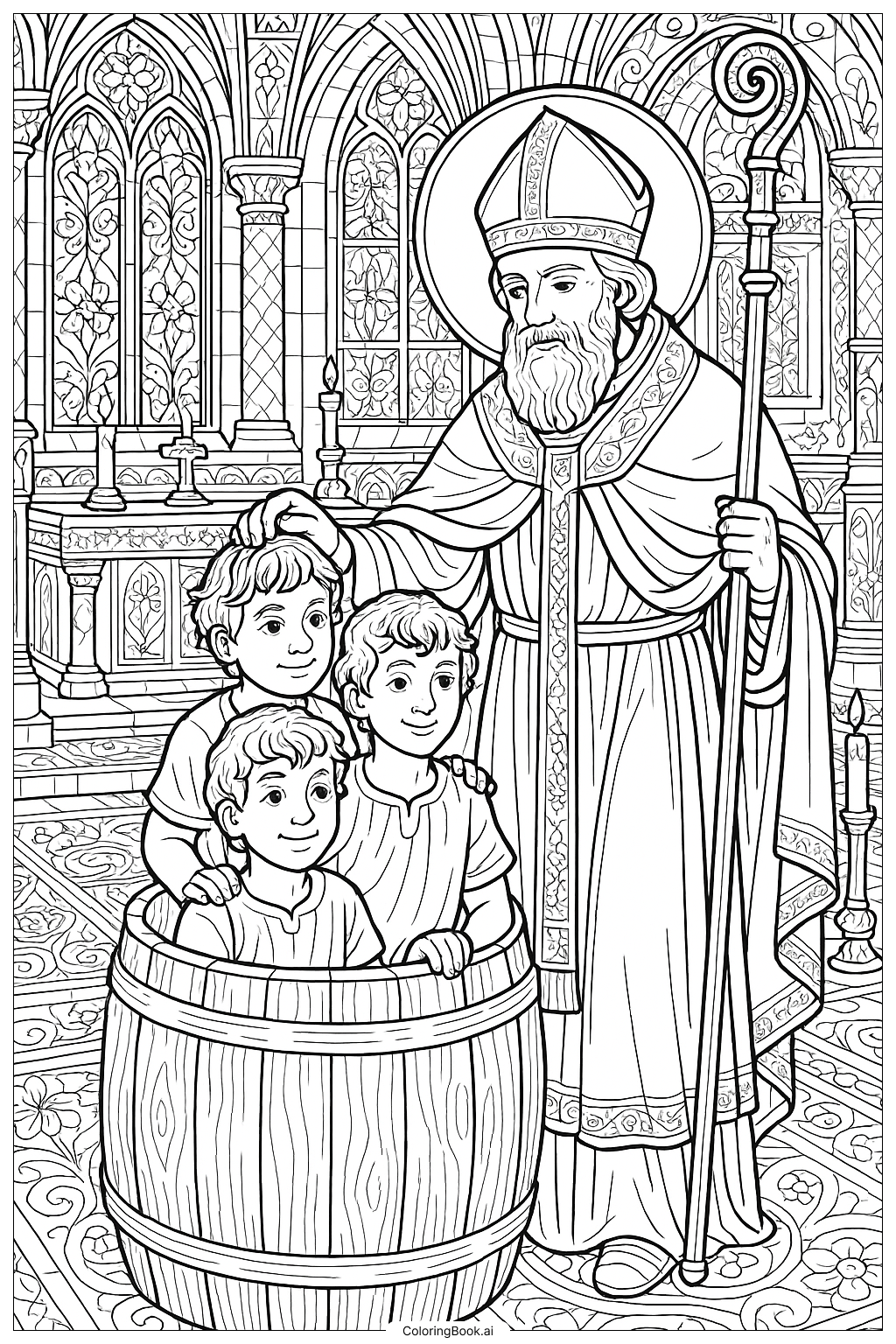 성 니콜라스와 세 소년 색칠공부 페이지