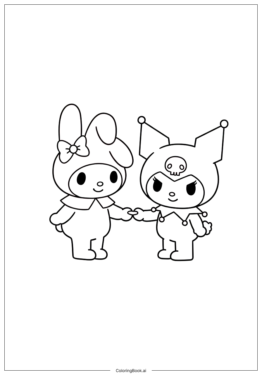  Page de coloriage My Melody et Kuromi se tenant la main 