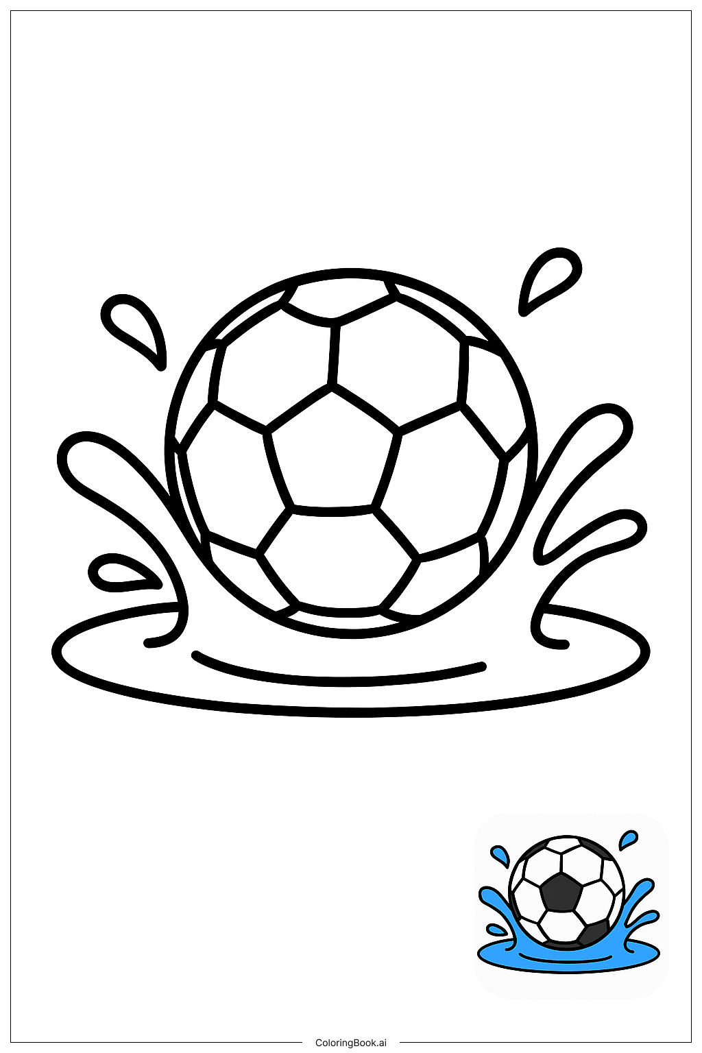  Page de coloriage Boule de soccer éclaboussant dans une flaque 