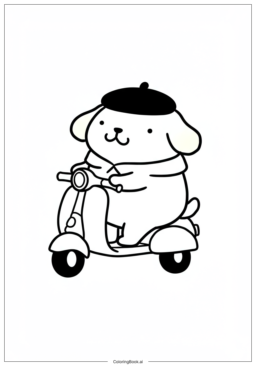 Trang tô màu Pompompurin Đi Xe Scooter