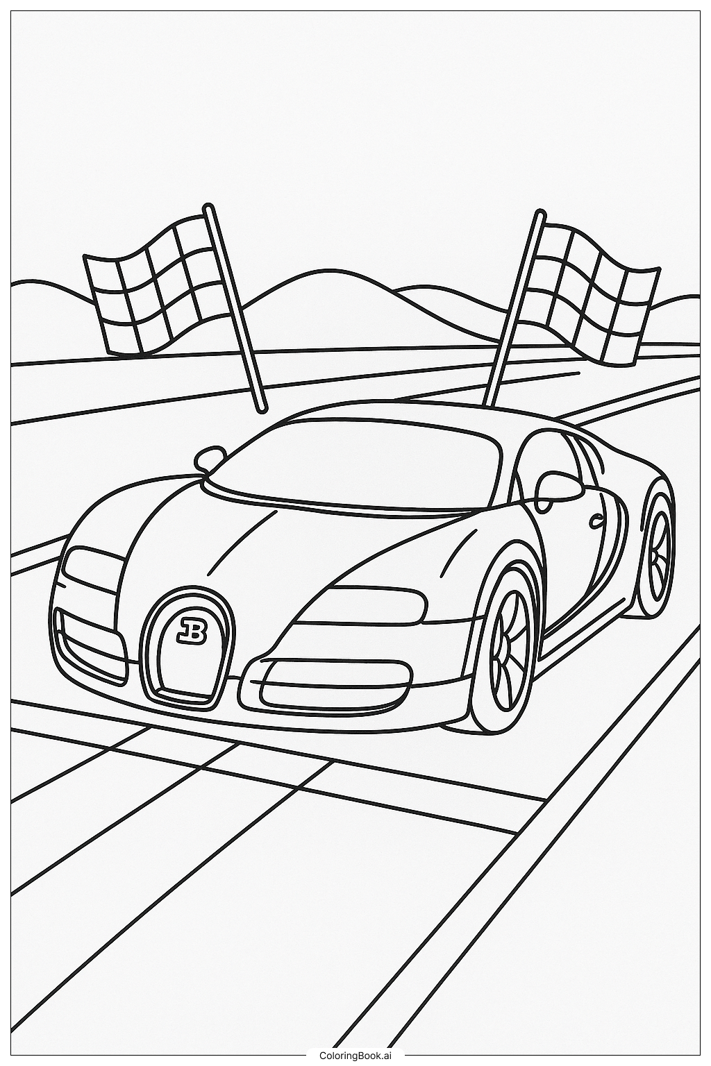  Bugatti On A Race Starting Line Coloring Page 