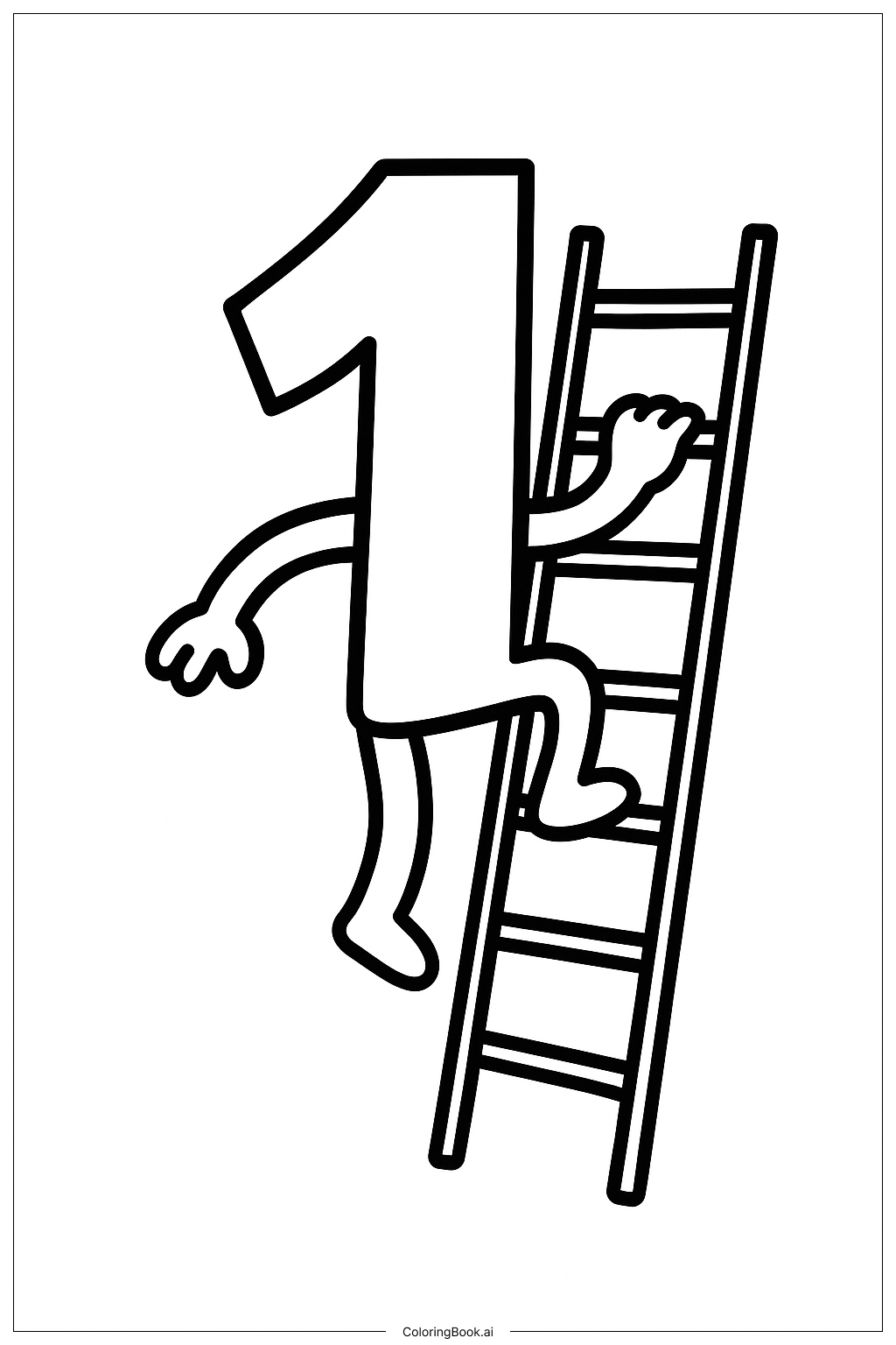  数字1爬梯子填色页 