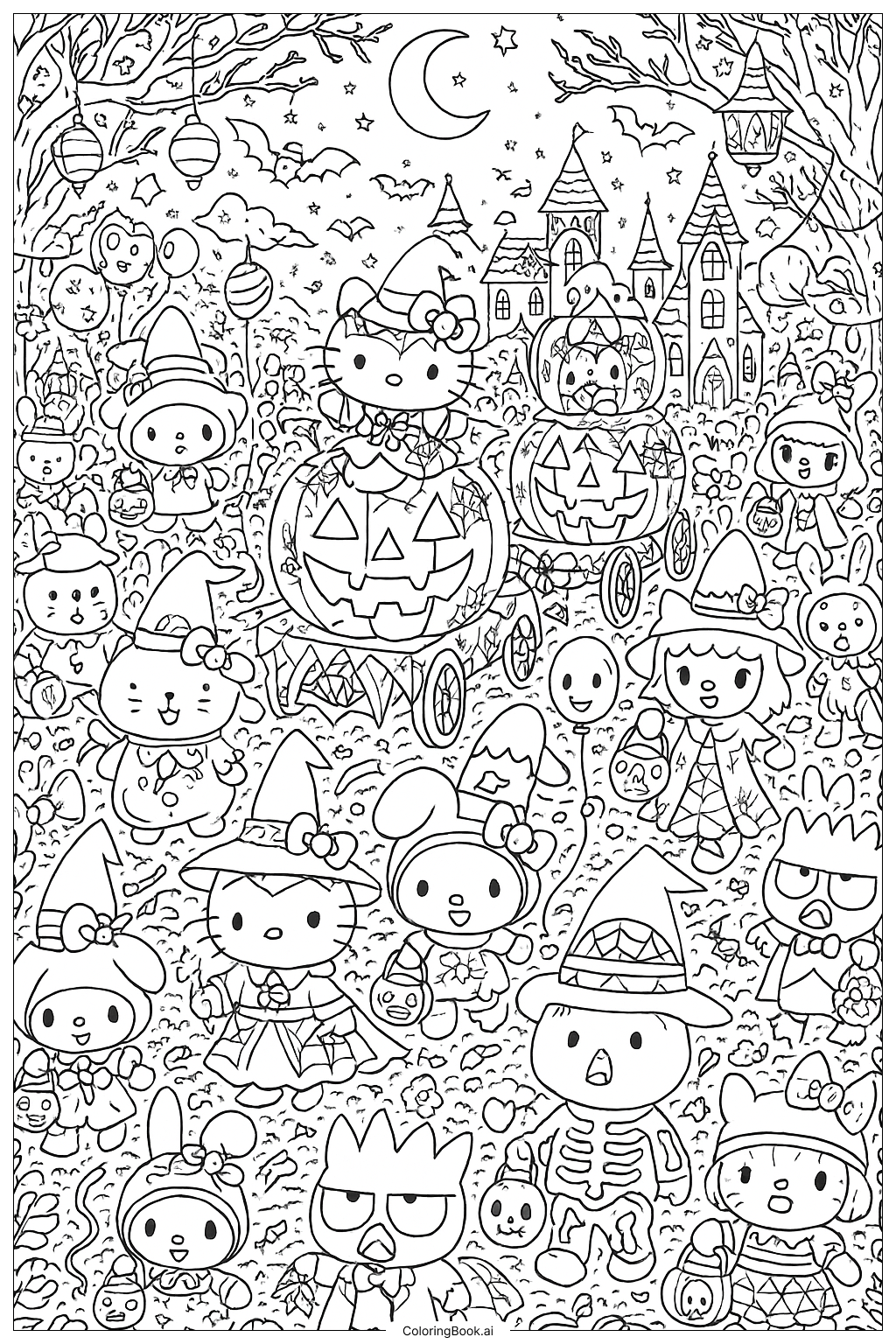  Página para colorir de Grande Desfile de Halloween da Hello Kitty 
