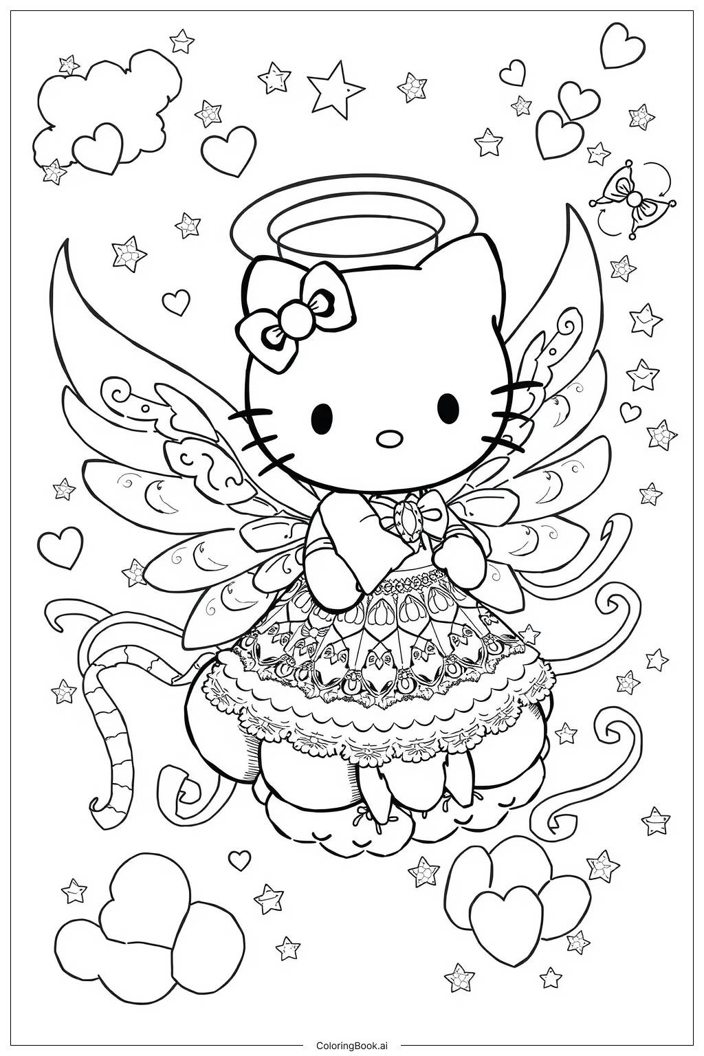  Hello Kitty Angel Cloud Coloring Page 