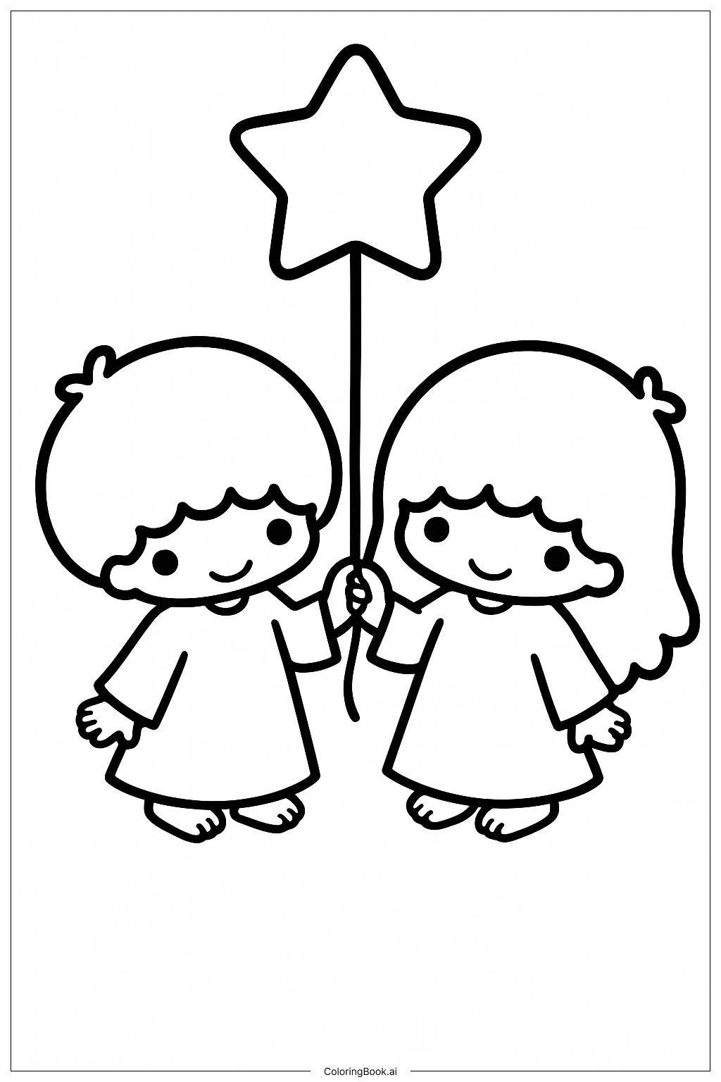  Little Twin Stars With A Star Balloon Coloring Page 