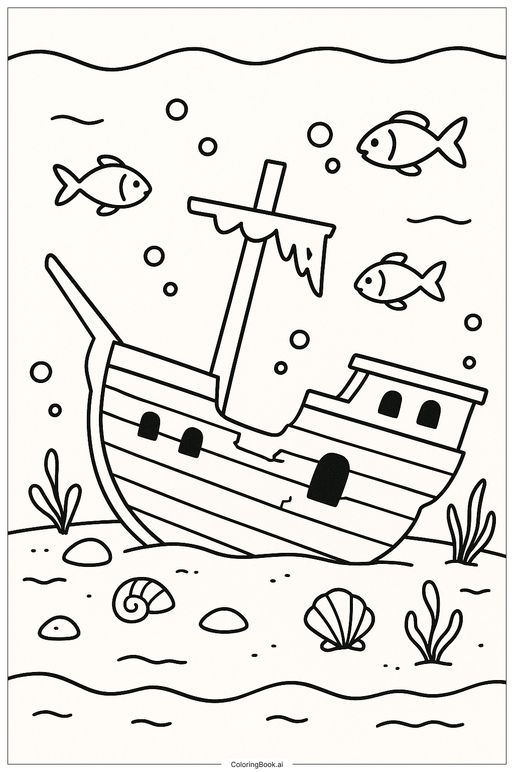  海底沉船填色页 