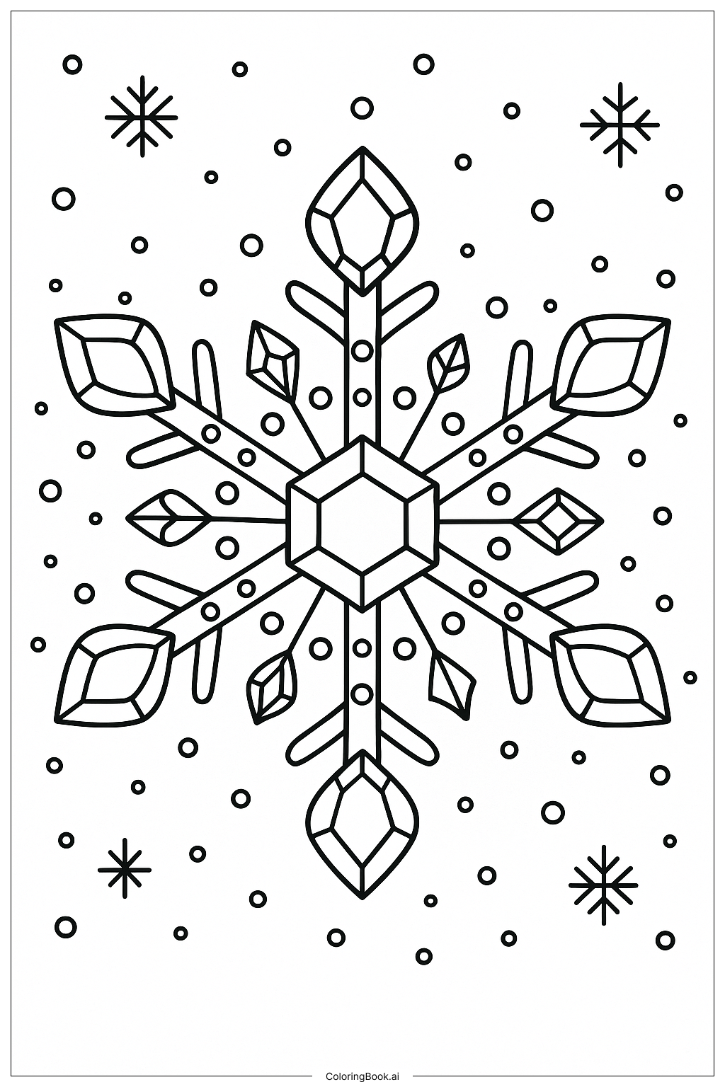  A Beautiful Jeweled Snowflake Coloring Page 