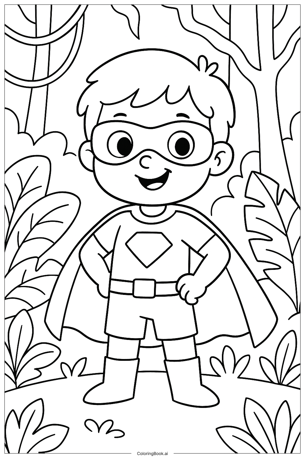 Superheld im üppigen Dschungel Ausmalseite