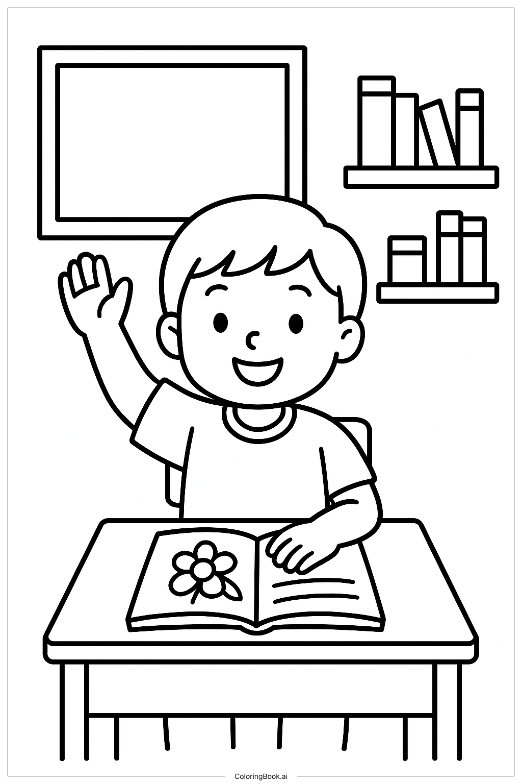  Page de coloriage Élève levant la main pour la rentrée scolaire 