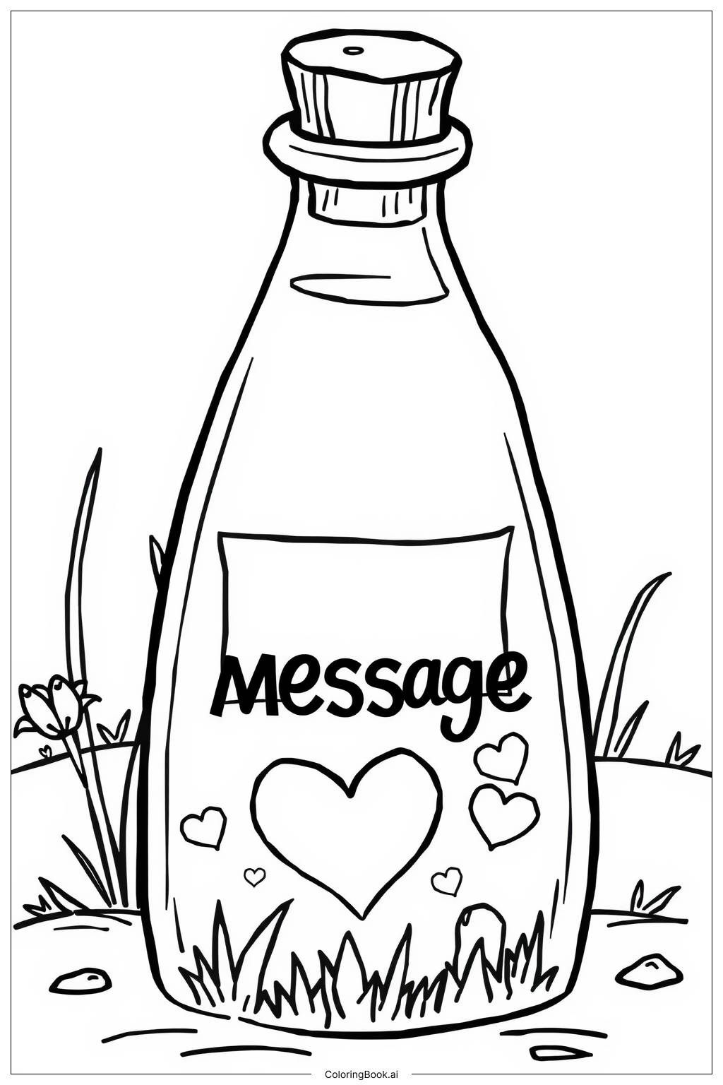  Heart Message In Bottle Coloring Page 