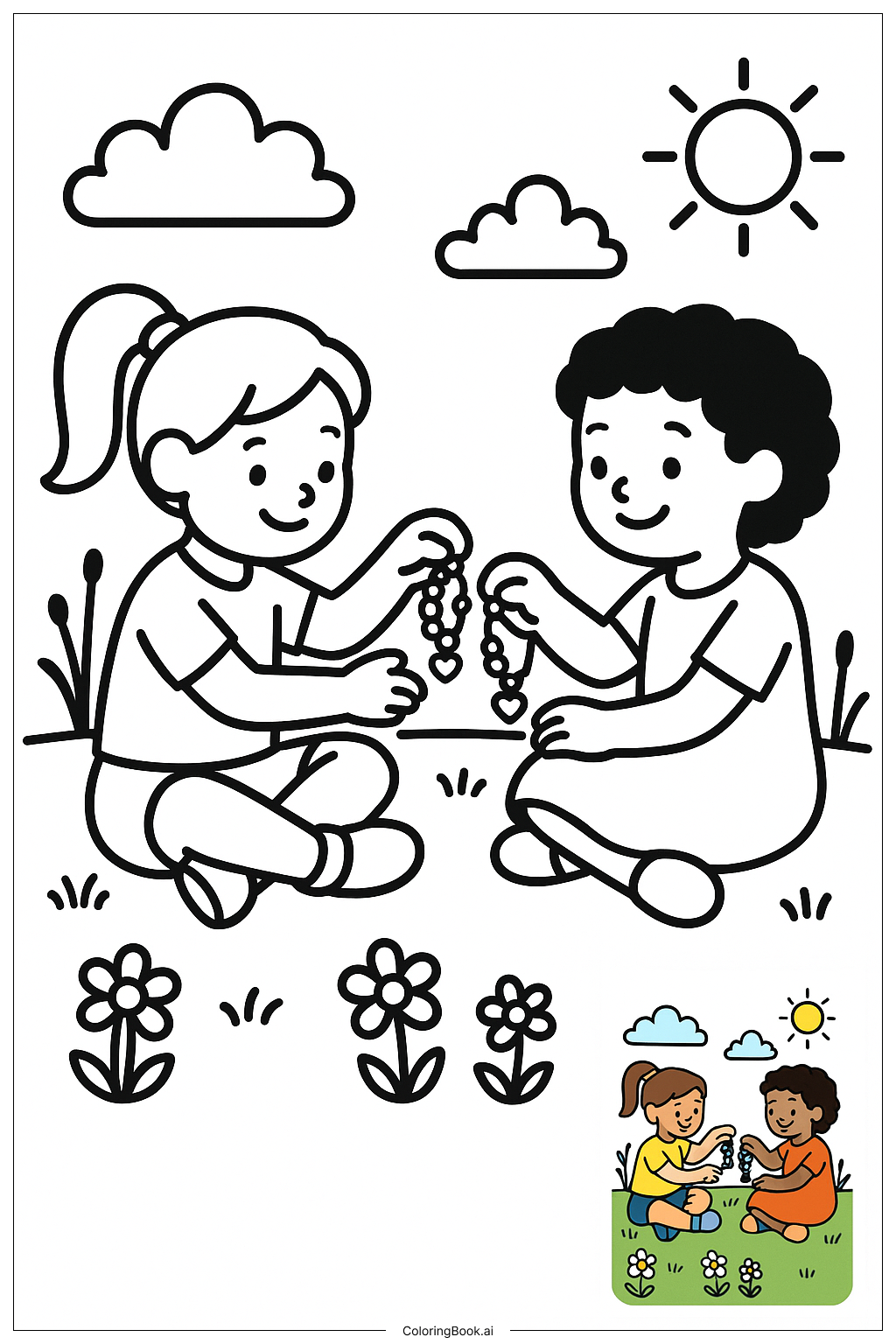  Friends Exchanging Handmade Bracelets著色頁 
